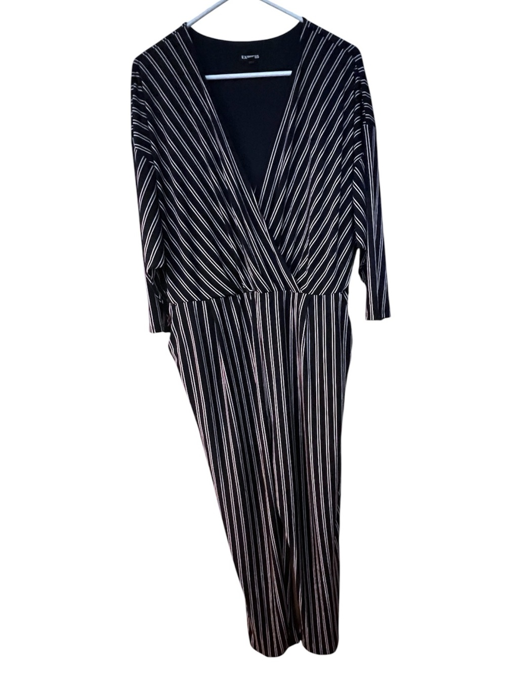 Express Jumpsuit XL Striped Stretch with Pockets Crossover Look No Belt